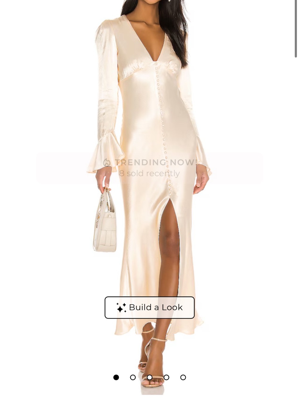 Shona Joy Ivory Satin Long Sleeve Maxi Dress with Front Slit